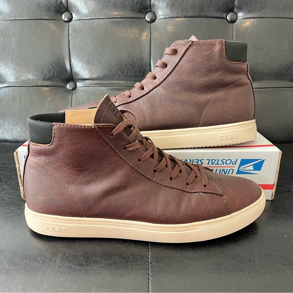 Clae Brown High-Top Leather Sneakers
